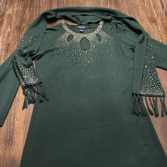 🟣 SELECT + TREND GREEN STUDDED SWEATER DRESS WITH SCARF SIZE MEDIUM - Picture 6 of 6